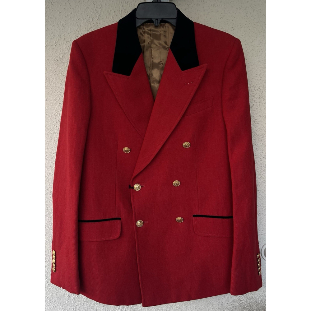 NWT Gucci Wool Linen Double Breast Herringbone Blazer Jacket IT 48 US 38 Formal - Picture 6 of 16